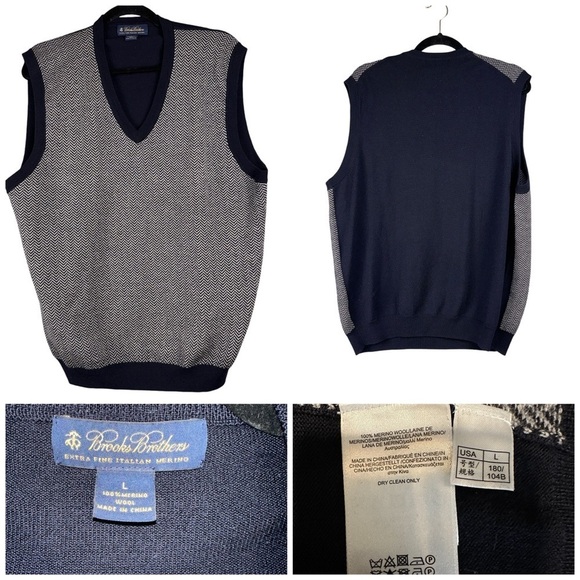 Brooks Brothers Merino Wool Base Layer Large Sweater Vest Office Business Preppy - Picture 9 of 9